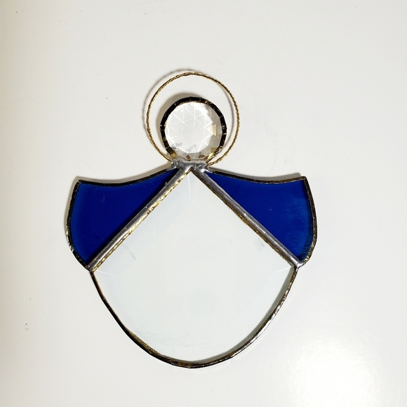 VINTAGE STAINED GLASS Guardian Angel Suncatcher with Beveled Edge Hand Soldered - Picture 3 of 7